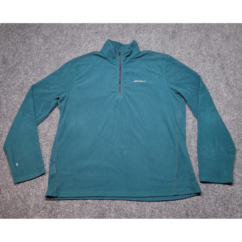 Eddie Bauer Mens Large Teal Blue Quarter Zip Fleece Pullover Sweater Mock Neck